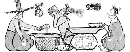 Ilustración de cocineras tradicionales preparando alimentos